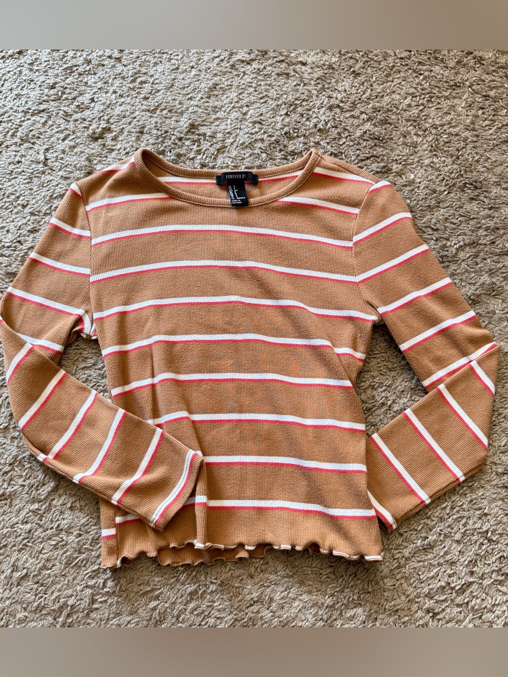 Brown Longsleeve Striped Ribbed Sweater Womens Small Forever 21